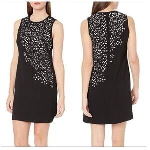 Calvin Klein Black Floral Laser Cut Out Shift Dress Size 10 White Lining Career